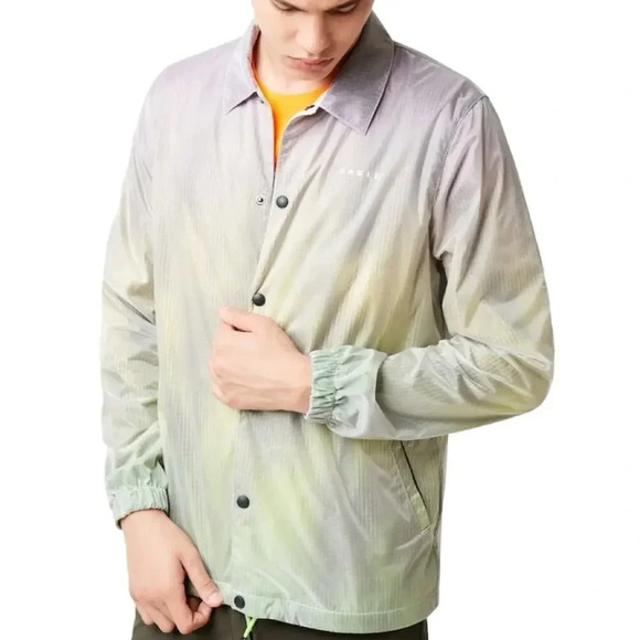 NWT Oakley Instacop Sunset Coaches Full Zip Rain Windbreaker Jacket Neon Green L - Picture 2 of 13